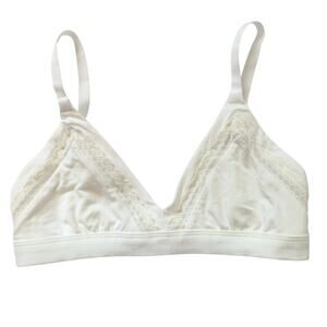 MeUndies  Size Small Women's White Triangle Lace‎ Trim Lounge Bra Feminine Modal